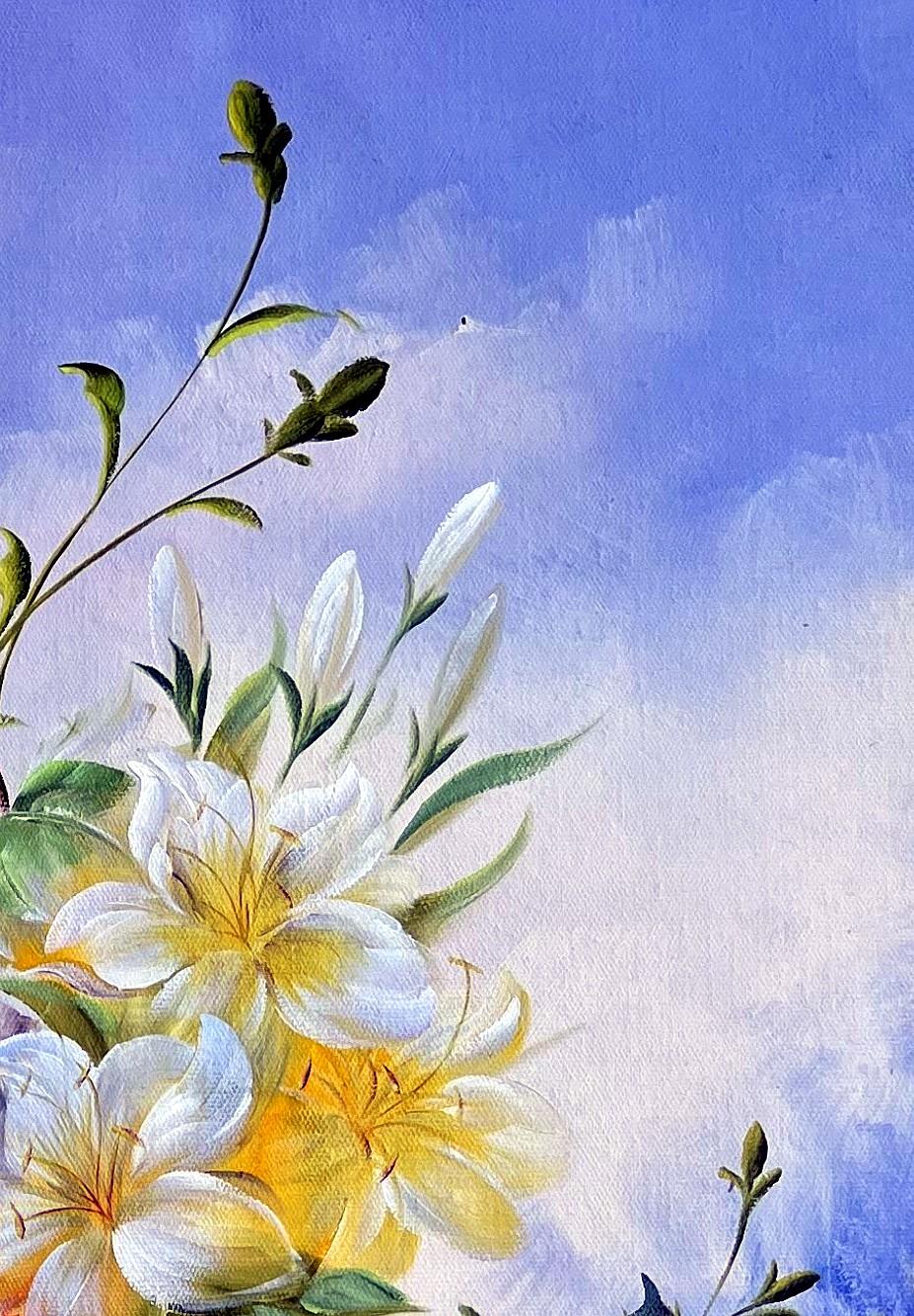 Romantic Floral Still Life in Golden Vase - detail